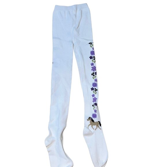 Girls Gymboree S-7 Horse & Floral Print White Tights Used - Picture 3 of 5